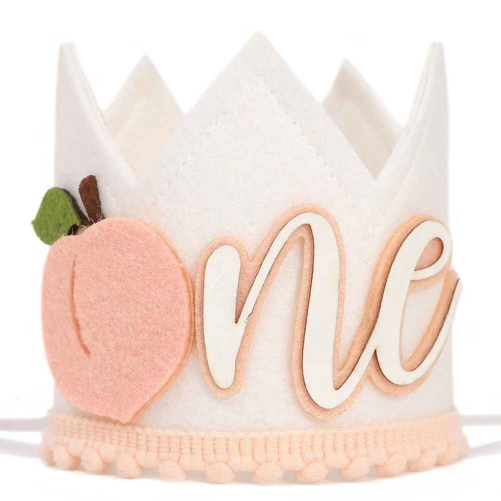 5694 1st peach Birthday Crown - Peach Hat First Birthday Decorations, Peach